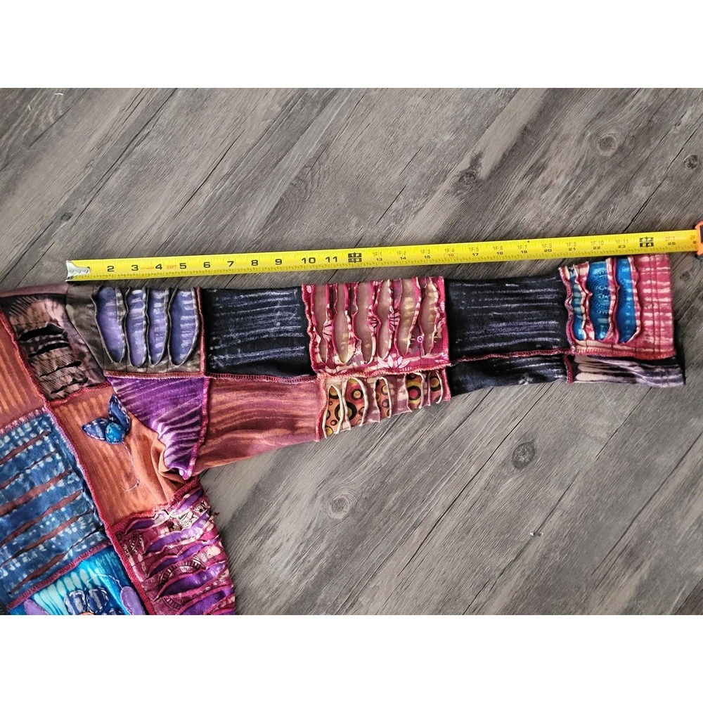 Handmade Nepal Patchwork Razor Cut Hoodie Jacket Multicolor Boho XL Cotton - Picture 9 of 9